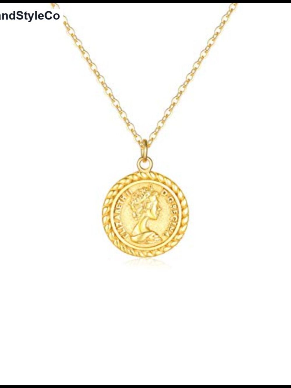 Vintage Portrait Coin Necklace 18K Gold Plated Brass Pendant